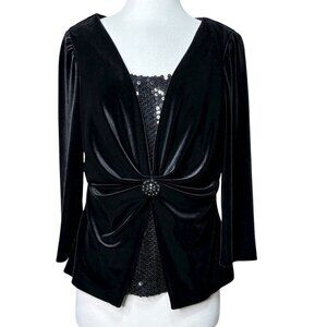 Jackie Jon Evening Blouse Black Velvet Sequin Size 6 Vintage